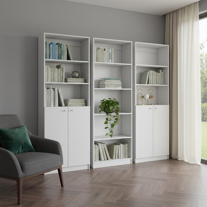 Five Tier Modular Bookcase With Four Doors (Set of 3) (546620) - White