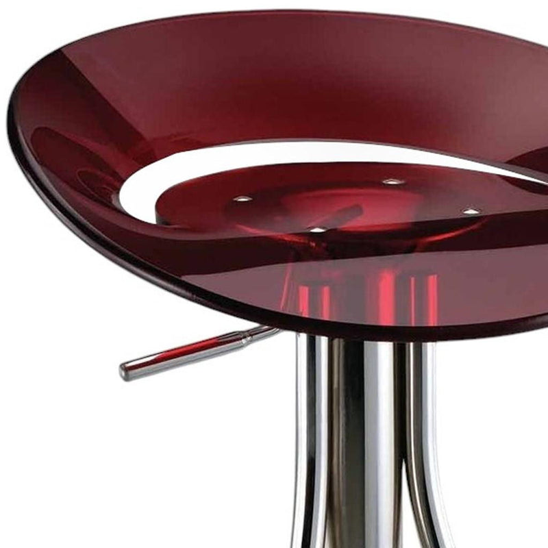 Acrylic And Metal Low Back Adjustable Height Bar Chair - Red And Silver