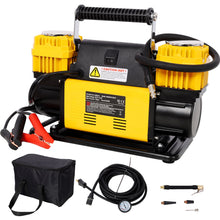 Load image into Gallery viewer, Heavy Duty 12V Dual Cylinder Air Compressor, Tire Inflator With Gauge - Yellow / Black
