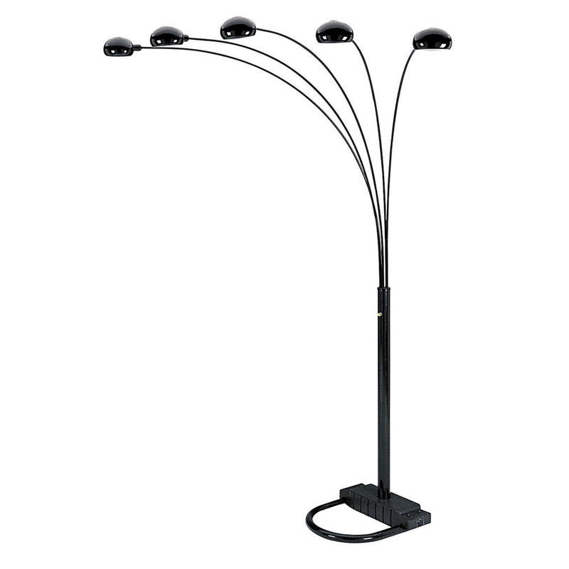 Five Light Arc Floor Lamp With Black Dome Shade - Black