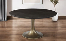 Load image into Gallery viewer, 54" Rounded Solid Wood And Metal Pedestal Base Dining Table - Brown
