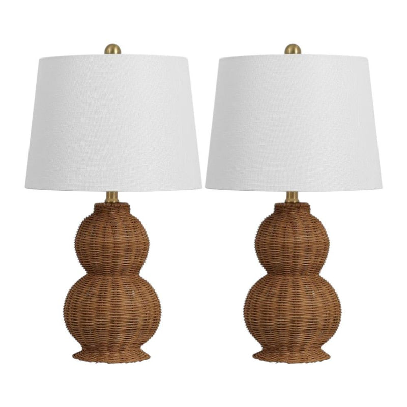 Gourd Table Lamps With Empire Shades (Set of 2) - Dark Brown