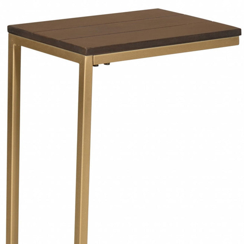 Solid Wood Rectangular End Table - Gold And Elm