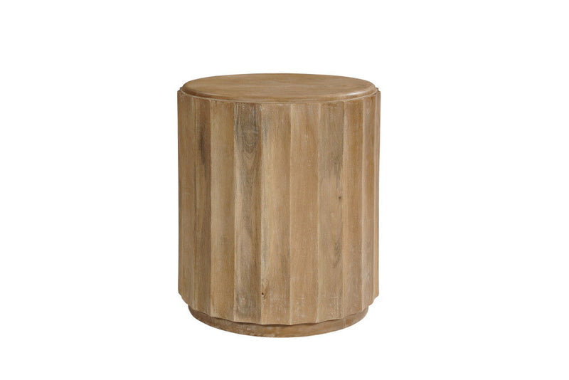 Solid Wood Round Block End Table - Brown