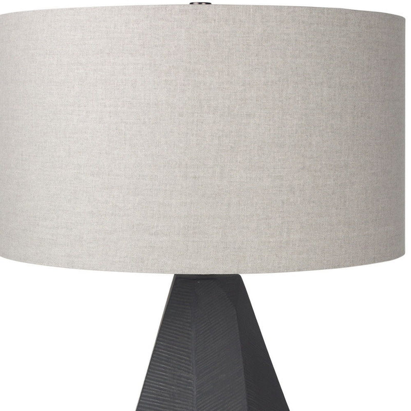 30" Ceramic Round Bedside Lamp With Beige Drum Shade - Black