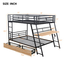 Load image into Gallery viewer, Full Size Bunk Bed With Built In Desk, Light, And 2 Drawers - Black
