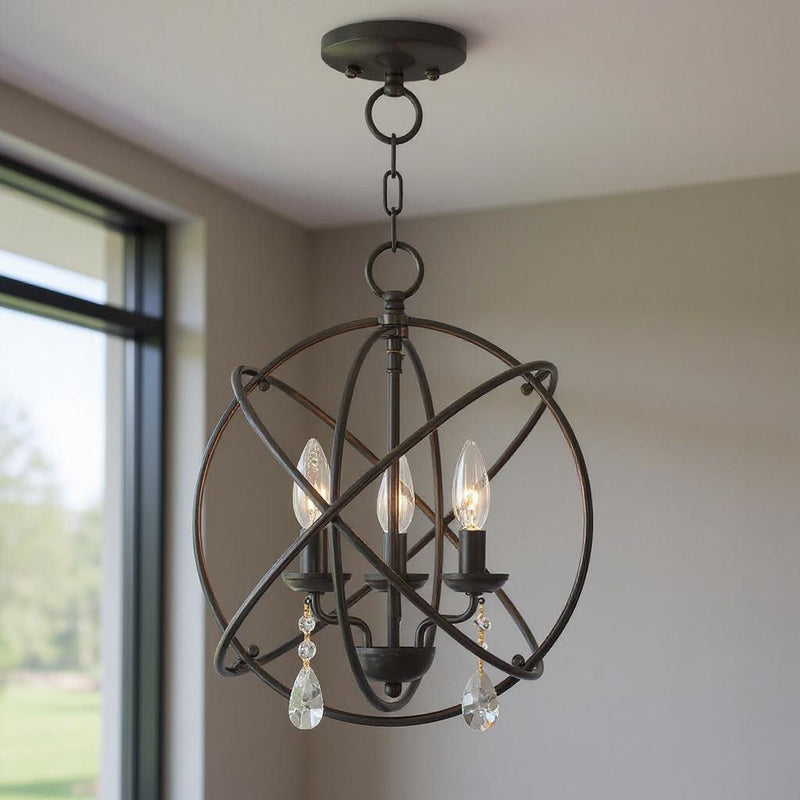 17" Three-Light Dimmable Chandelier With Shades - Bronze