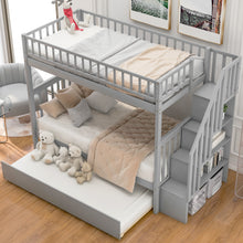 Load image into Gallery viewer, Twin over Twin Bunk Bed with Trundle and Storage, Gray
