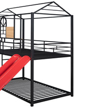 Load image into Gallery viewer, Twin Over Twin Metal Bunk Bed ,Metal Housebed With Slide,Three Colors Available.(Black with Red Slide)(OLD SKU :LP000095AAJ)
