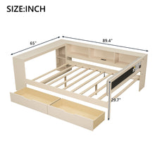 Load image into Gallery viewer, Upholstered Headboard Platform Bed With Storage Shelves, Drawers, Charging Station
