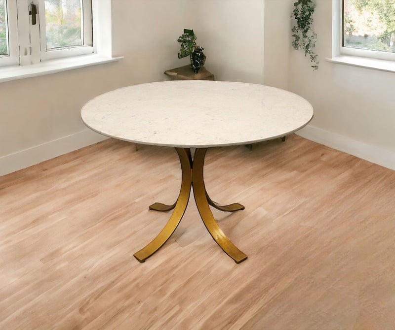 48" Rounded Marble And Iron Pedestal Base Dining Table - Ivory
