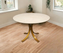 Load image into Gallery viewer, 48" Rounded Marble And Iron Pedestal Base Dining Table - Ivory
