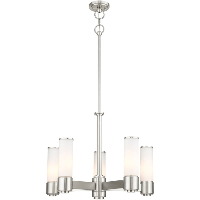 20" Five Light Dimmable Chandelier With Shades - Nickel