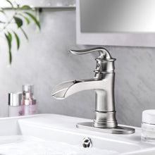 Load image into Gallery viewer, Waterfall Spout Bathroom Faucet With Single Handle And Pop Up Drain - Brushed Nickel
