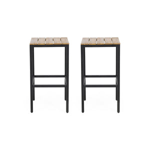 Outdoor Bar Stool With Slat Design And Metal Frame (Set of 2)