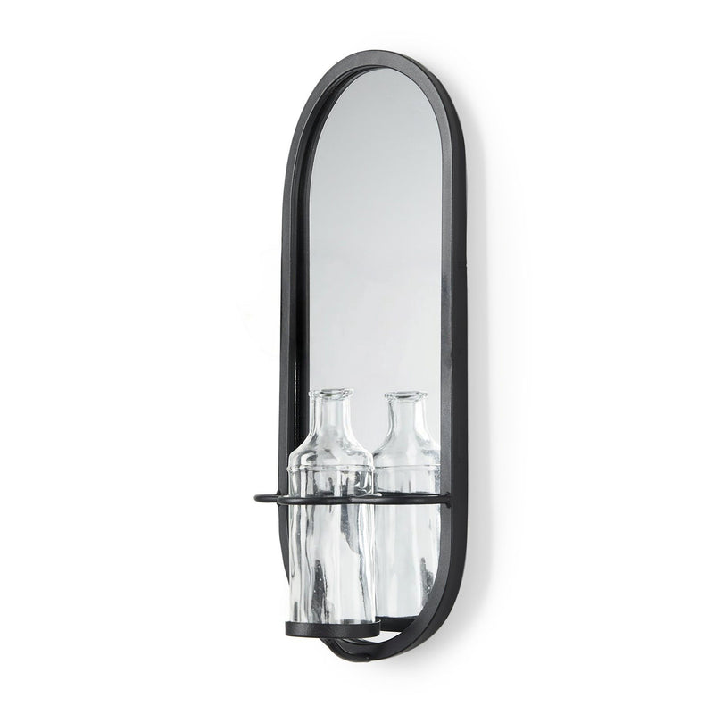 Bottle Mirrored Oval Wall Vase - Black / Clear