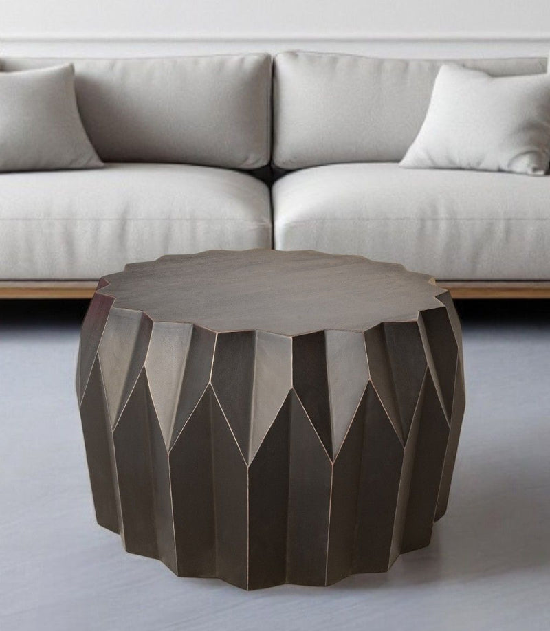 Solid Wood Round Distressed Coffee Table - Black