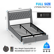 Load image into Gallery viewer, Floating Bed Frame With Rgb LED Light, 2 Storage Drawers &amp; Headboard Shelf
