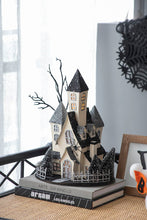 Load image into Gallery viewer, Cardboard Lighted Haunted House, Tabletop Holiday Halloween Decor, Battery Powered - Beige / Black
