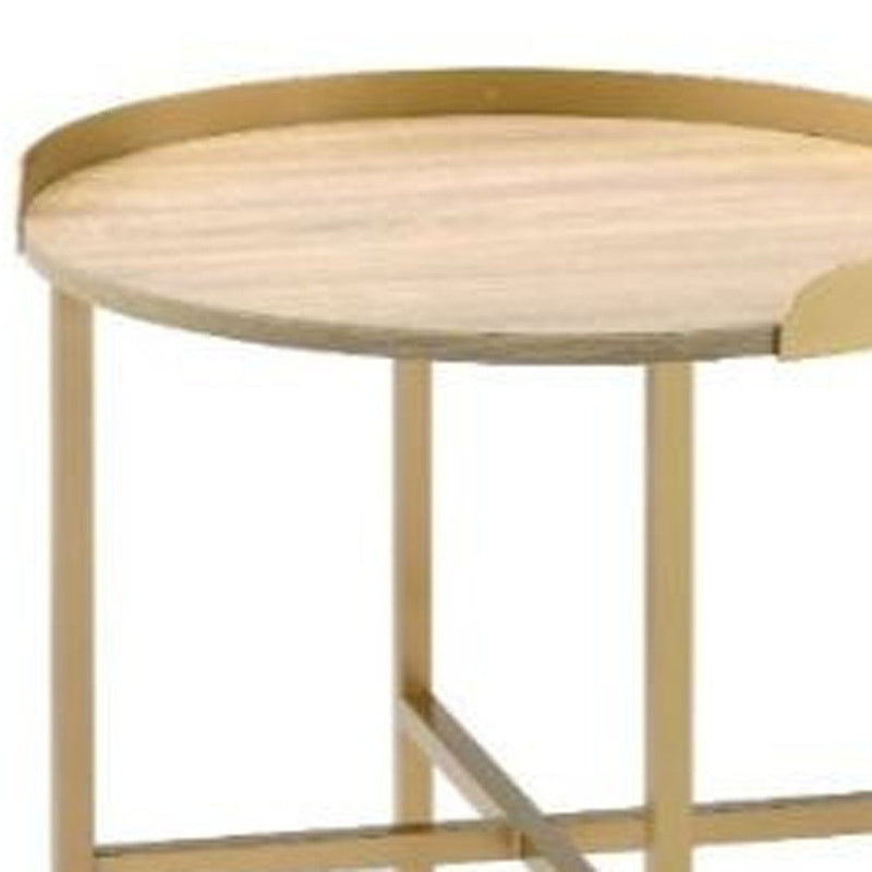 Manufactured Wood And Metal Round End Table - Gold And Oak