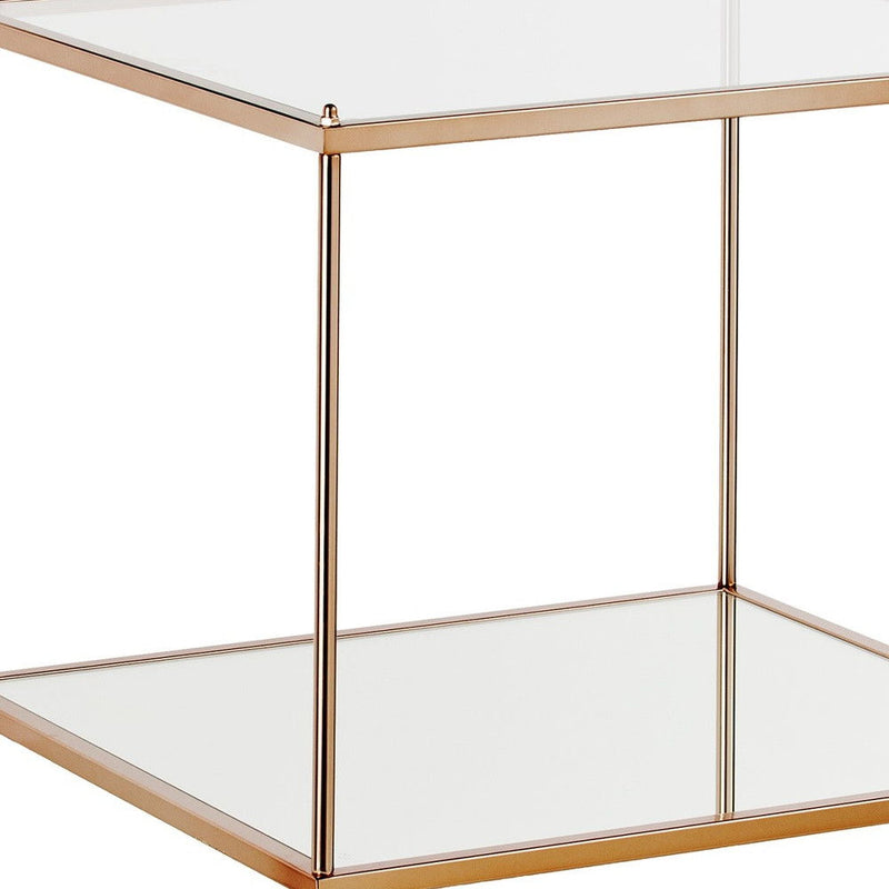 Glass Iron Square End Table With Shelf - Clear / Gold