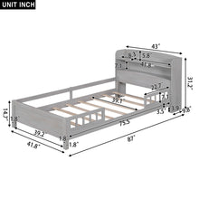 Load image into Gallery viewer, Wood Platform Bed With Built In LED Light, Storage Headboard And Guardrail
