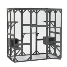 Load image into Gallery viewer, Outdoor Cat House Wooden Catio Enclosure With Cover - Large Cat Cage With Jump Platforms And Condos, Weatherproof - Gray

