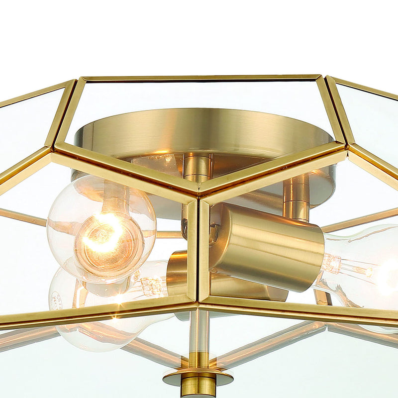 Unique Statement Three Light Metal Dimmable Flush Chandelier - Brass