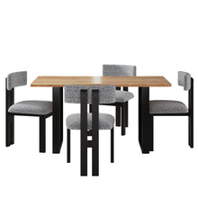 Load image into Gallery viewer, Mid Century 5 Piece Dining Set With Upholstered Metal Leg Chairs And Solid Wood Top Table - Black / White / Natural
