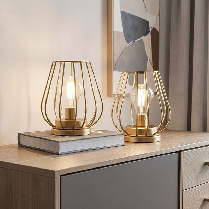 Geometric Geometric Cage Cordless Desk Lamps (Set of 2) - Gold