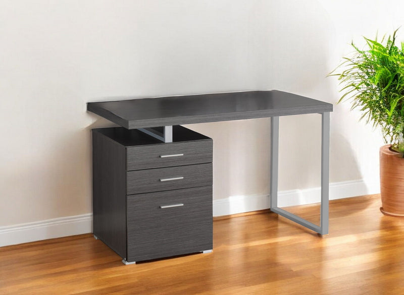 Computer Desk With Three Drawers - Gray And Silver