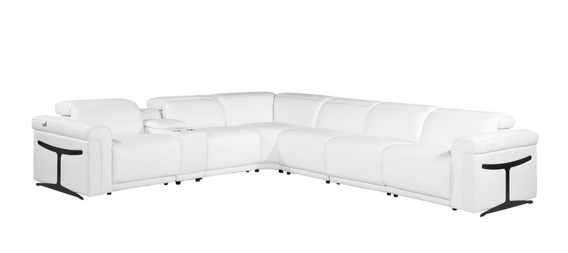 Italian Leather Modular L-Shaped Seven Piece Corner Sectional With Console - White