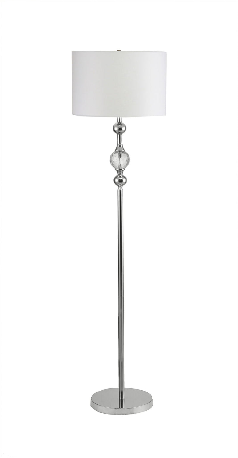 Crystal Orb Shaped Floor Lamp With White Drum Shade - Chrome