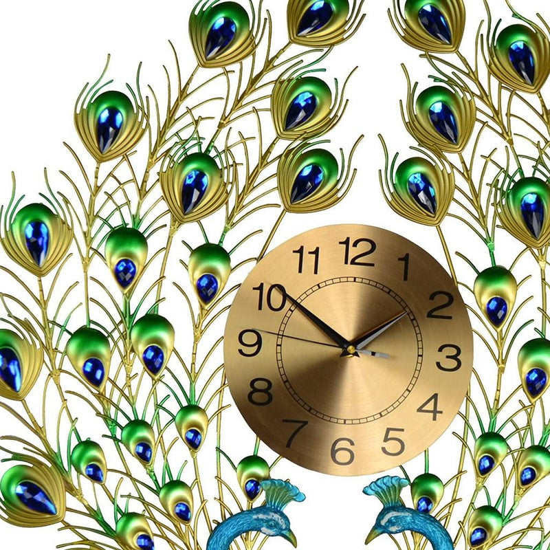 Silent Analog Peacock Novelty Wall Clock - Blue / Gold / Green