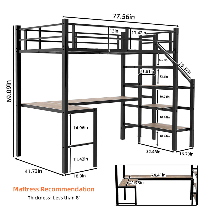 Loft Bed With L-Shaped Desk, Large Storage Space