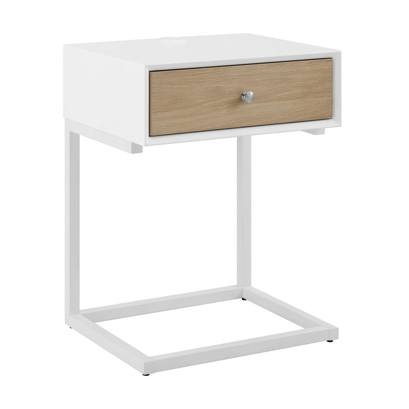 End Table With Drawer And USB Port - White
