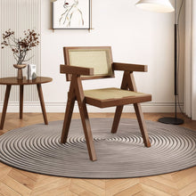 Load image into Gallery viewer, Modern Mid Century Dining Chairs (Set of 2), Rattan Accent Chairs, Comfy Armchairs, Outdoor Wood Chairs With Armrest - Walnut

