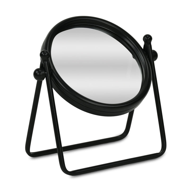 Metal Round Framed Adjustable Makeup Shaving Tabletop Mirror - Black