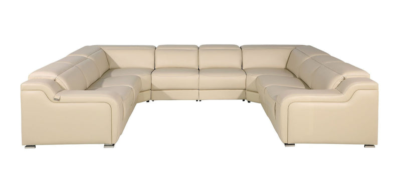 Leather Power Reclining Eight Piece Corner Sectional With Console - Beige