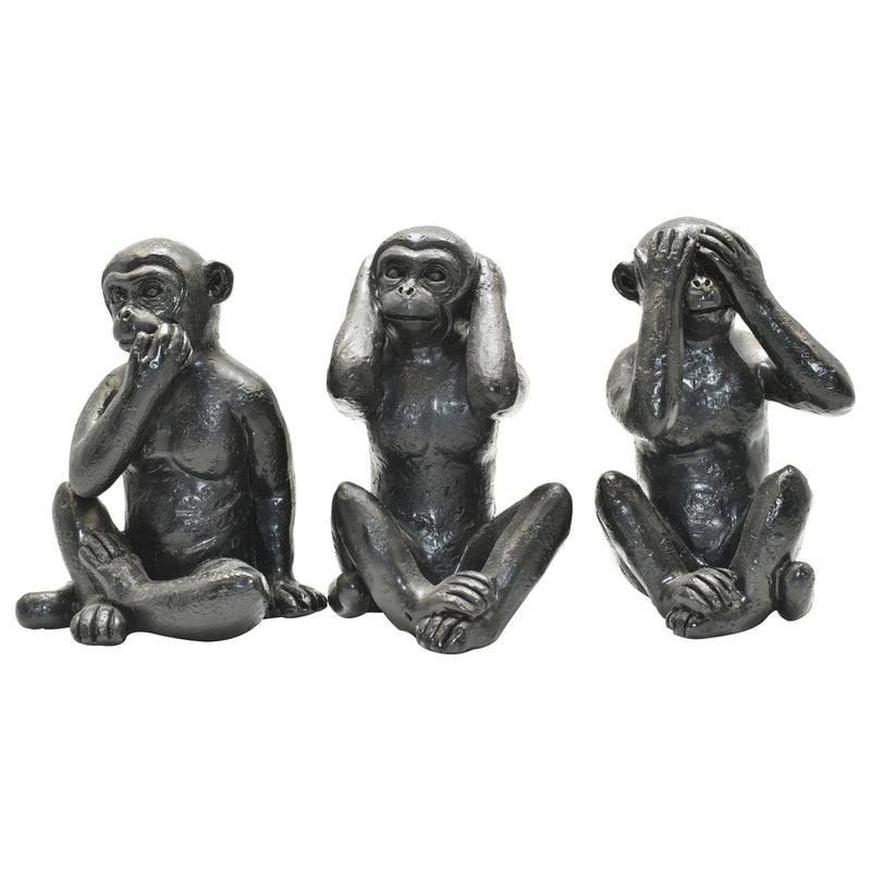 Monkey Tabletop Sculpture (Set of 3) - Black
