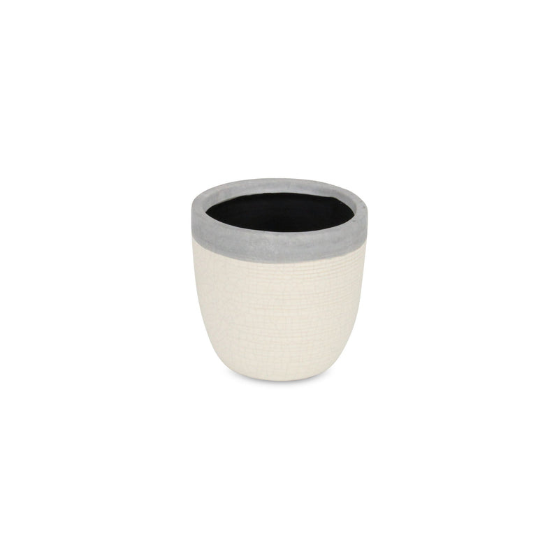 Crackle Round Pot Planter - Gray / Ivory