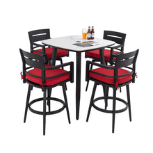 Load image into Gallery viewer, 5 Pieces Outdoor Patio Bar Set, Rounded Square Sintered Stone Table &amp; 4 Swivel Bar Chairs
