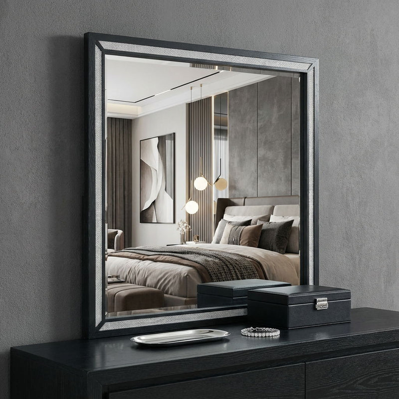 FauCrystal And Wood Dresser Mount Framed Mirror - Black