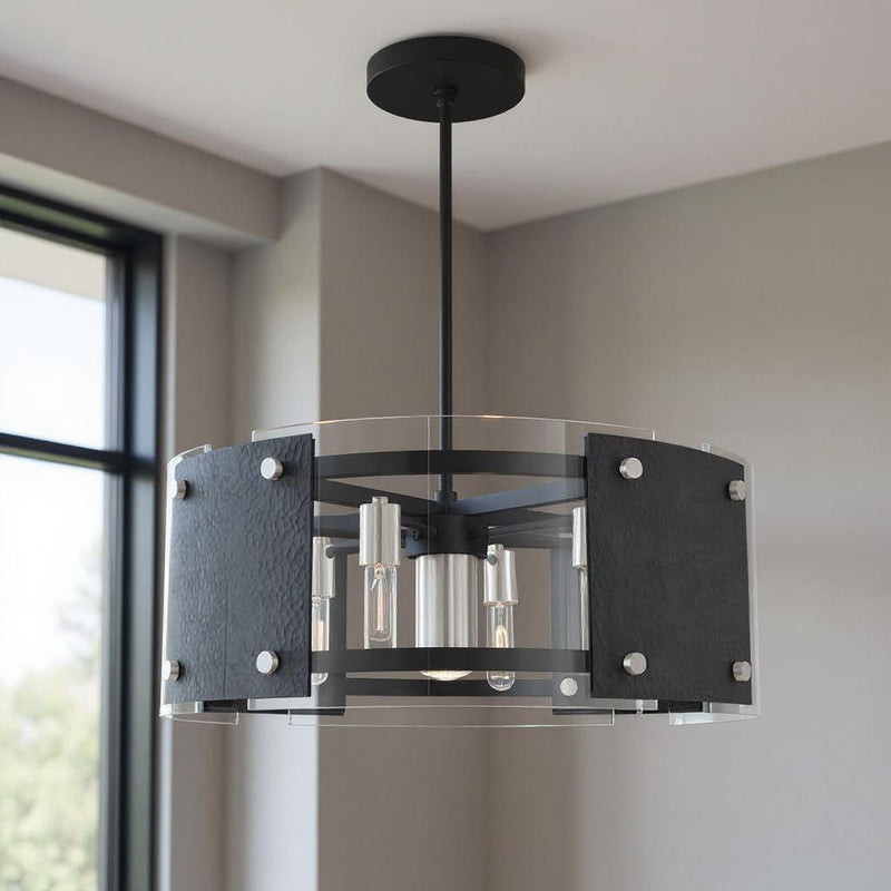 18" Seven Light Dimmable Chandelier With Shades - Black