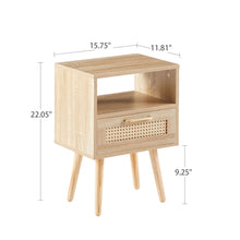 Load image into Gallery viewer, 15.75" Rattan End Table With Drawer And Solid Wood Legs, Modern Nightstand, Side Table For Living Room, Bedroom
