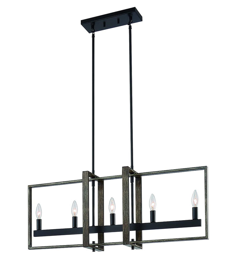 Kitchen Island Five Light Metal Dimmable Chandelier - Brown / Black