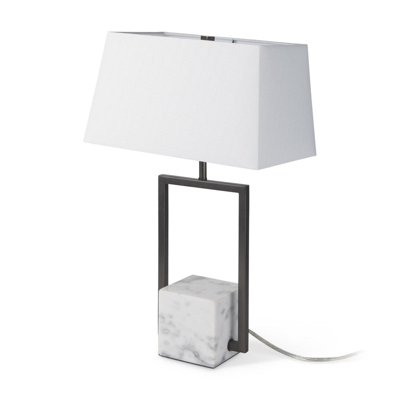 26" Marble Square Bedside Lamp With Shade - Gray