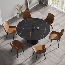 Load image into Gallery viewer, Modern Artificial Stone Round Carbon Steel Base Dining Table, Can Accommodate 6 People - Black / Gold
