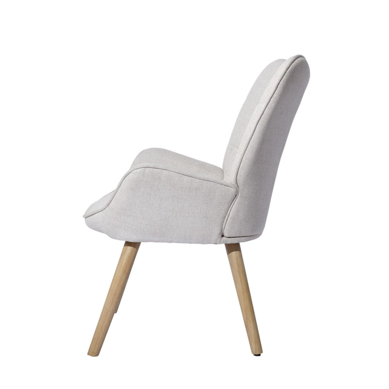 Tufted Chenille Solid Wood Wingback Chair - Beige / Natural