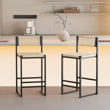 Load image into Gallery viewer, Style B, Woven Bar Stools With Backrest, Paper Rope Weave Dining Chairs For Kitchen Island - Creamy White
